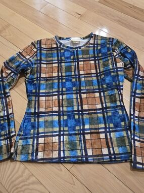 90s Aspen Body Plaid Velvet Top Medium